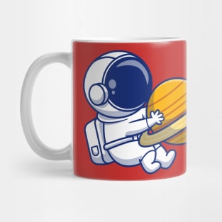 Cute Astronaut Hugging Planet Cartoon Vector Icon Illustration Mug